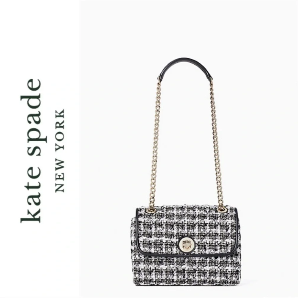 KATE SPADE-tweed Blk & Wht Natalia Flap Crossbody Shoulder Bag NWT - Picture 7 of 16